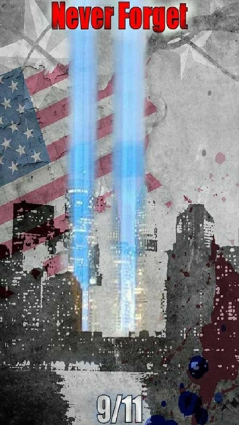 911, lights, towers, never forget, american flag, HD phone wallpaper