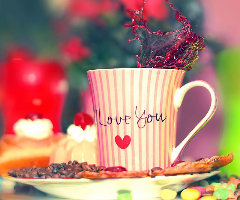 Love, cake, cup, HD wallpaper