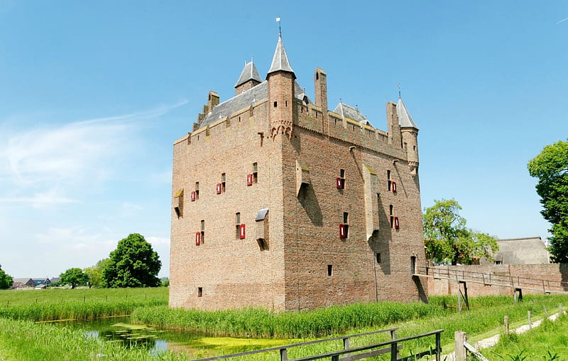 Doornenburg Castle, Netherlands, netherlands, medieval, castle, moat, HD wallpaper