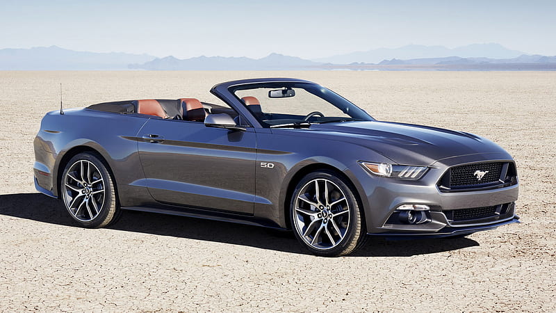 Ford, Ford Mustang GT, Car, Convertible, Ford Mustang GT Convertible, Grand Tourer, Gray Car, Muscle Car, HD wallpaper