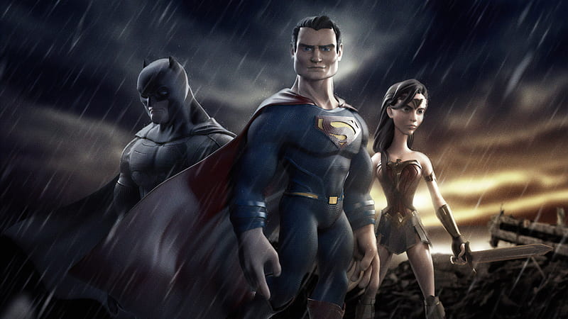 Artwork Batman Superman Wonder Woman, batman, superman, wonder-woman, superheroes, behance, artwork, HD wallpaper