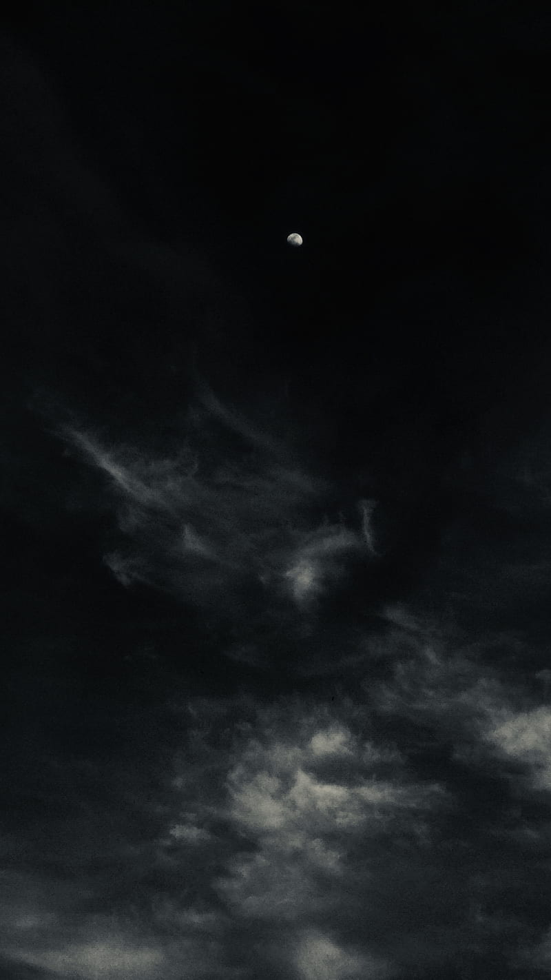 The Moon , black, sky, slender, clouds, nature, night sky, dark blue, HD phone wallpaper