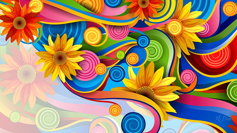 Bright Nature Swirls, bright, scrolls, flowers, colors, swirls, vector, Firefox Persona theme, floral, HD wallpaper