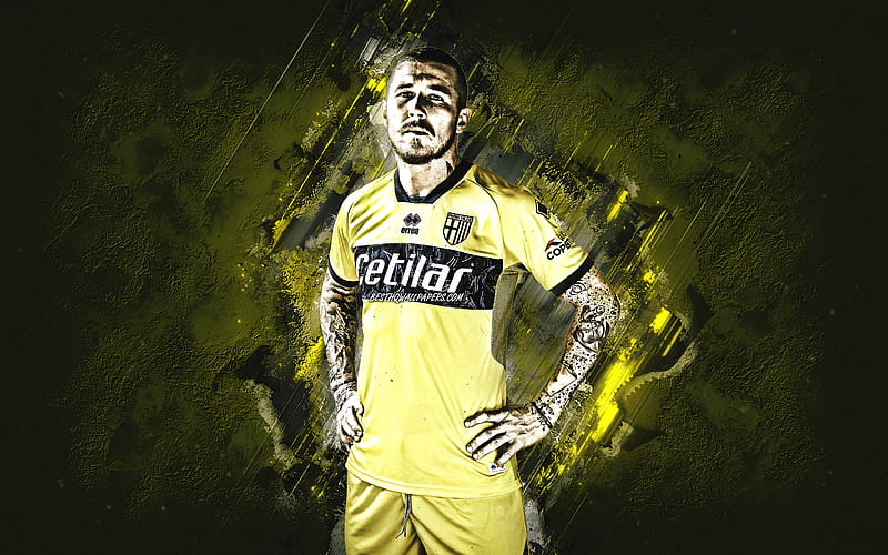 Juraj Kucka, Parma Calcio 1913, Slovak footballer, midfielder, Parma, yellow stone background, football, HD wallpaper