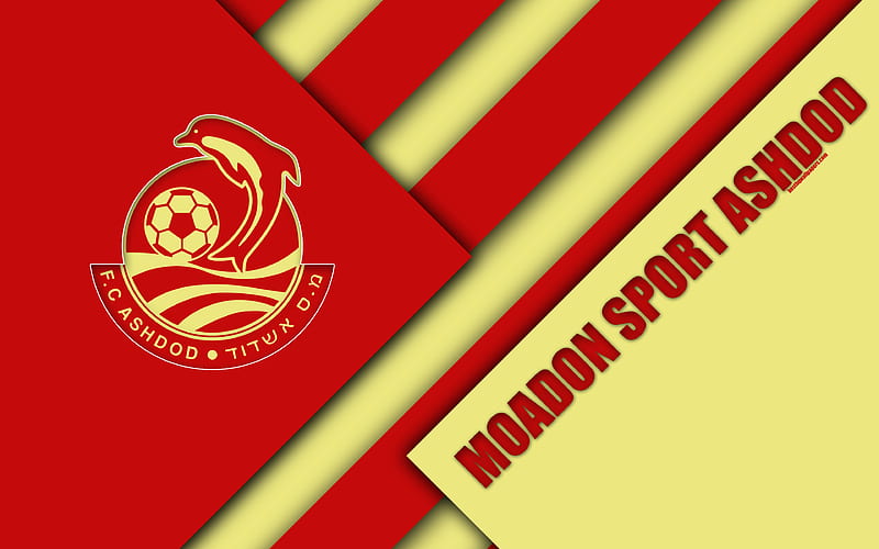 Asod FC material design, Israeli football club, Moadon Sport Asod, emblem, logo, red yellow abstraction, Ligat HaAl, Asod, Israel, football, Israeli Premier League, HD wallpaper