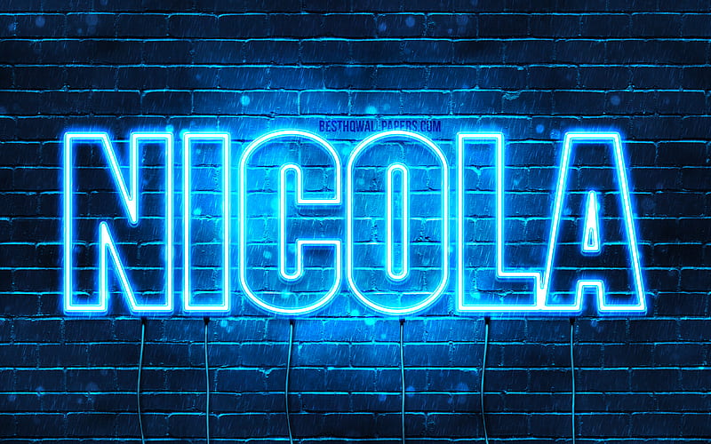 Nicola with names, Nicola name, blue neon lights, Happy Birtay Nicola, popular italian male names, with Nicola name, HD wallpaper