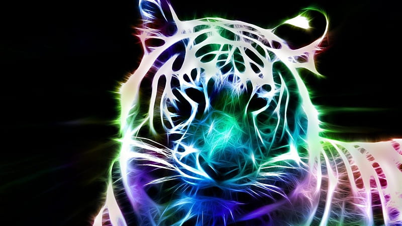 Gatos-felino-fractal-arte-animal-neón-tigre-en-vestidos, tigre, gatos, neón,  Fondo de pantalla HD | Peakpx