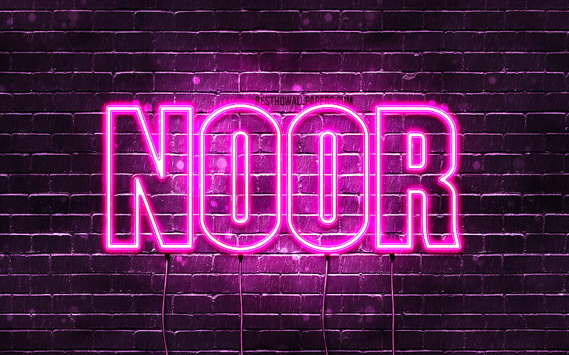 Noor with names, female names, Noor name, purple neon lights, Happy Birtay Noor, popular dutch female names, with Noor name, HD wallpaper