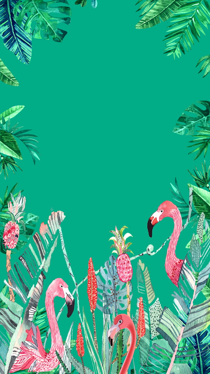 Flamingo Fun, bird, flamingo, flamingos, girly, green, palms, pink,  tropical, HD phone wallpaper | Peakpx