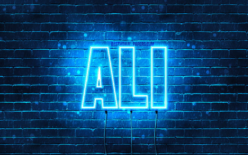 Ali with names, horizontal text, Ali name, blue neon lights, with Ali name, HD wallpaper