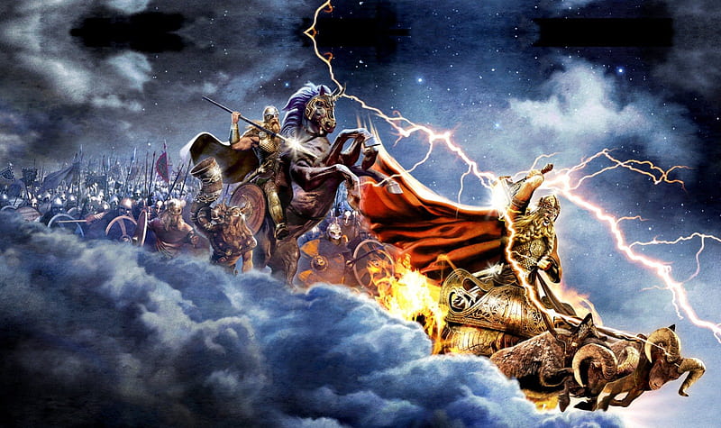 Amon Amarth - Odin & Thor, guerra, Metal, Lightning, Odin, Music, Horse, Heavy, Clouds, Amon, Viking, Hammer, God, Spear, Thor, Amon Amarth, Amarth, HD wallpaper