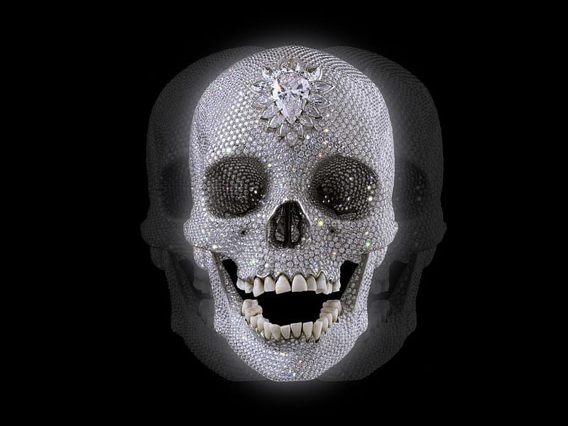 Skull, fuzzy, diamonds, two, HD wallpaper
