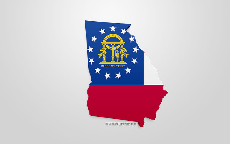 3d flag of Georgia, map silhouette of Georgia, US state, 3d art, Georgia 3d flag, USA, North America, Georgia, geography, Georgia 3d silhouette, HD wallpaper