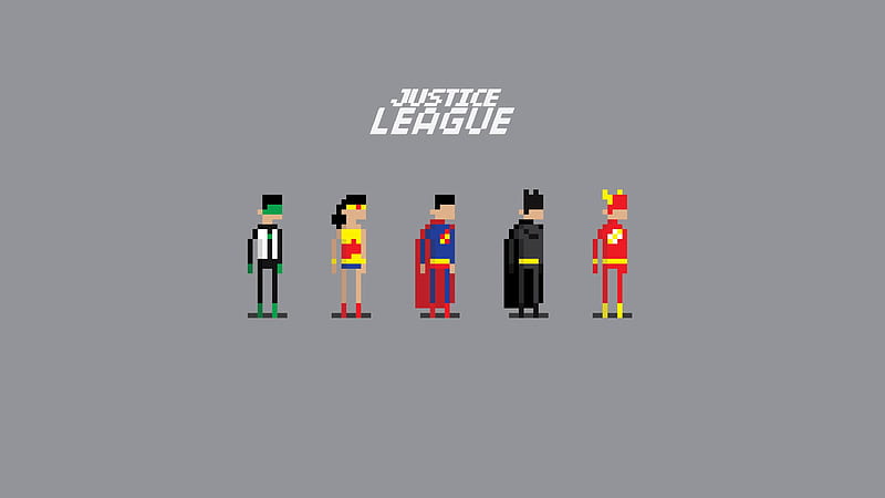 Justice League 8 Bit, 8-bit, minimalism, artist, digital-art, justice-league, batman, flash, wonder-woman, superman, HD wallpaper