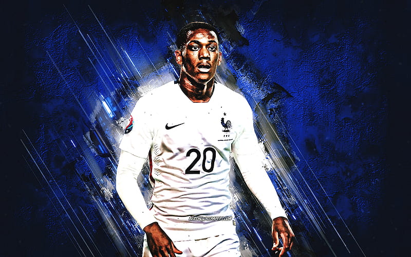 Anthony Martial, France national football team, striker, portrait, blue stone, famous footballers, football, french footballers, grunge, France, Martial, HD wallpaper