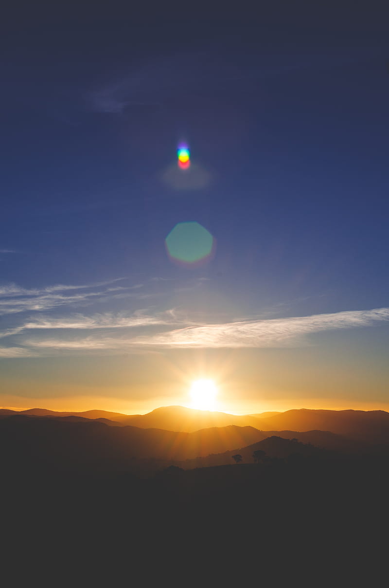 mountains, sunset, glare, light, bokeh, kambah, australia, HD phone wallpaper