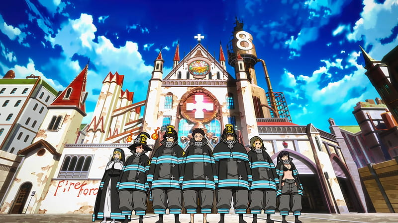 Fire Force Shinra Kusakabe And Others Standing In Front Of Church Anime, HD wallpaper