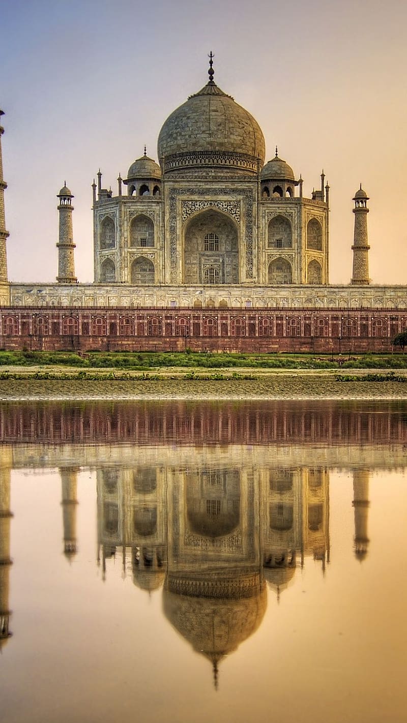 Taj Mahal, Water Reflection, ivory white marble, mausoleum, monument, HD phone wallpaper