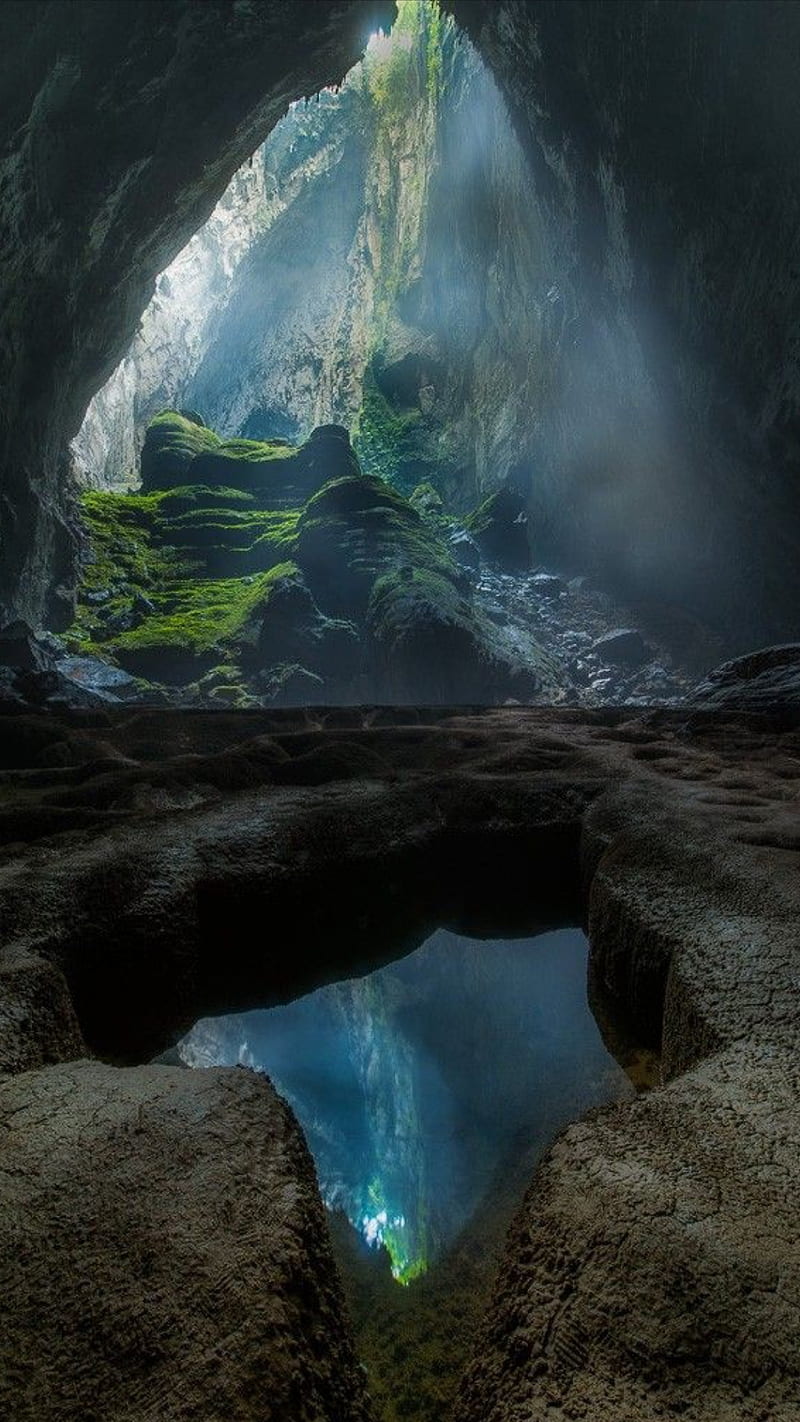 A hall, cave, green, nature, rocks, HD phone wallpaper