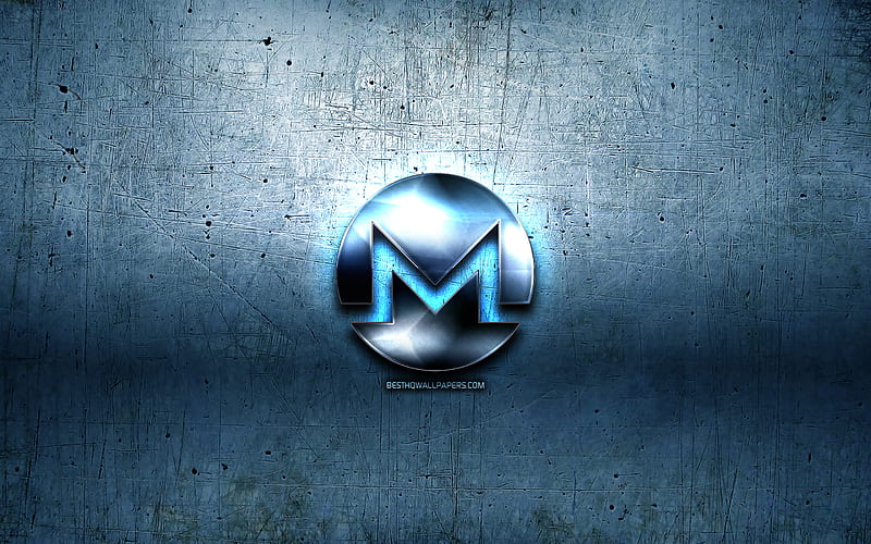 Monero metal logo, grunge, cryptocurrency, blue metal background, Monero, creative, Monero logo, HD wallpaper