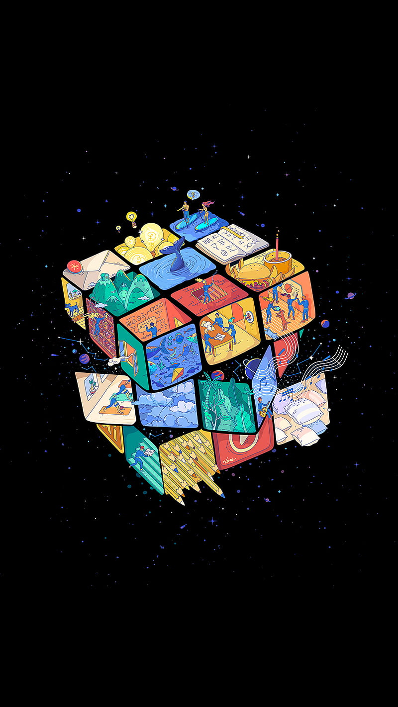 Cube, colorful, graffiti, life, HD phone wallpaper
