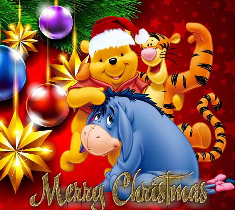 merry christmas, cartoon, mery christmas, winnie pooh, xmas, HD wallpaper