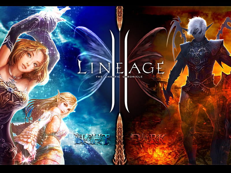 Lineage 2 The Chaotic Chronicle, fire, lineage 2, games, the chaotic chronicle, dark, game, girls, light, HD wallpaper