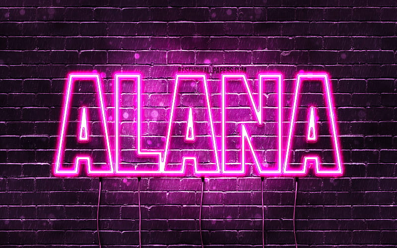 Alana with names, female names, Alana name, purple neon lights, horizontal text, with Alana name, HD wallpaper