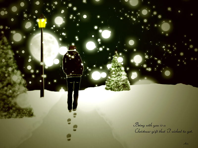 lonely without you, christmas, snow, love, gift, wishes, dream, HD wallpaper