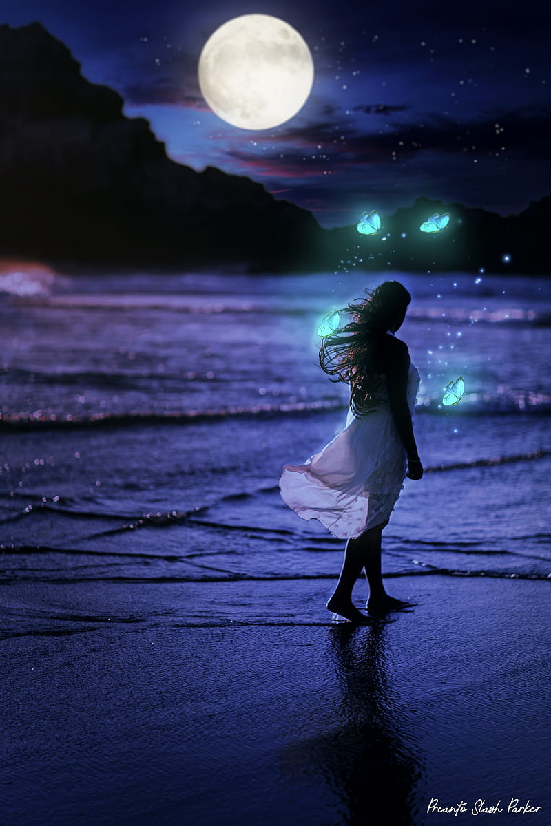 Ocean Night Sky, blue, dream, fantasy, girl, lucid dream, manipulation, night  sky, HD phone wallpaper | Peakpx