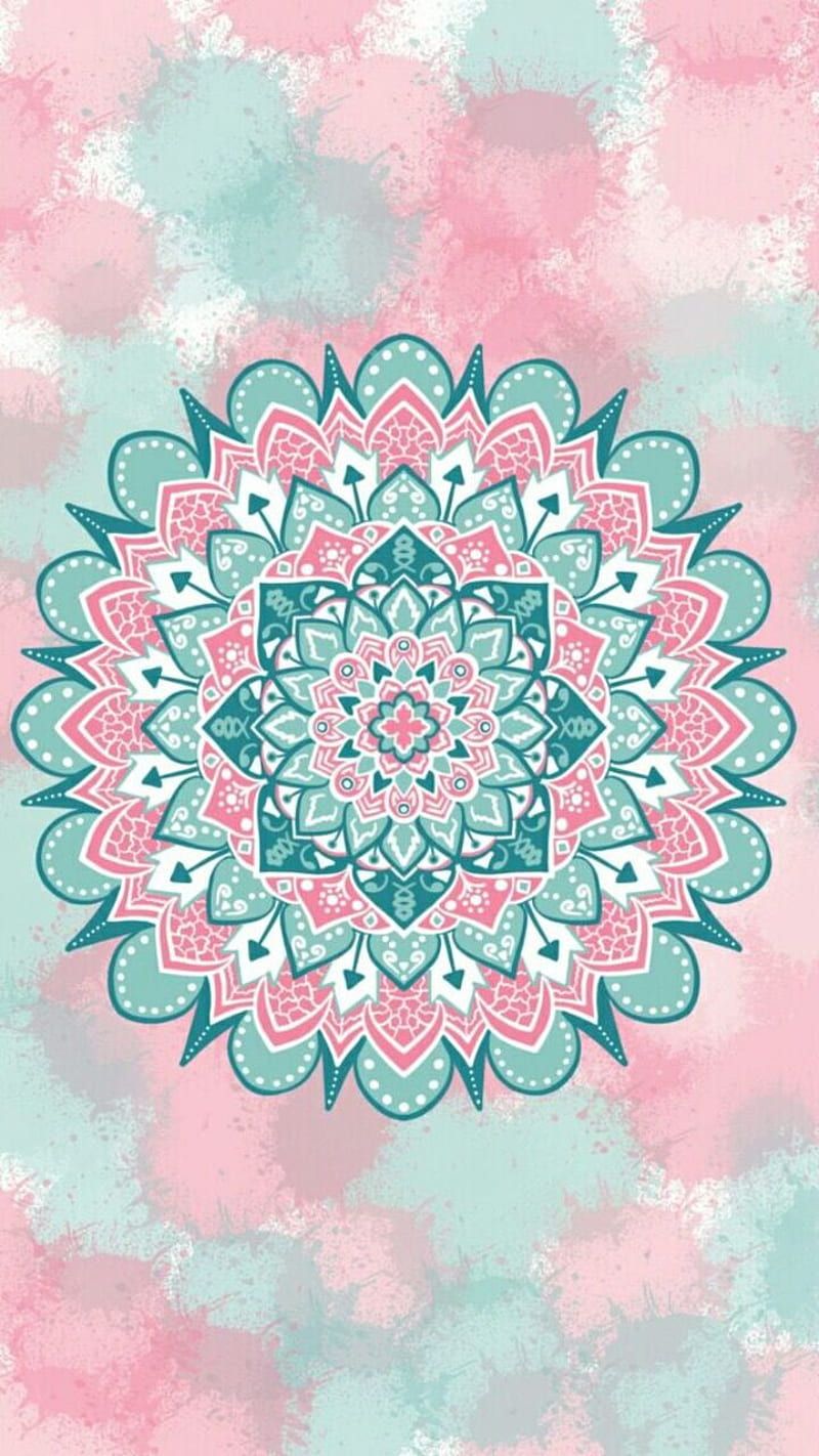 Mandala, desenho, green, mint, paint splatter, pink, pretty, HD phone wallpaper