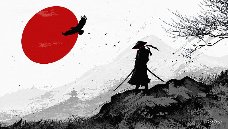 Samurai, warrior, silhouette, art, black and white, HD wallpaper | Peakpx