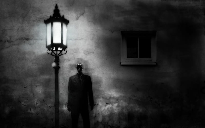 Dark Foggy Night , lamp, street lamp, wds, man, fog, night, HD wallpaper