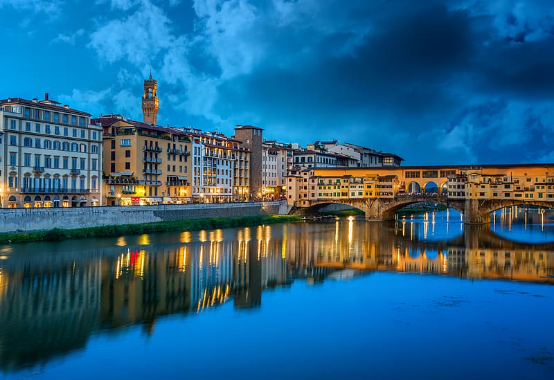 Bridges, Night, Italy, Light, Bridge, Florence, Ponte Vecchio, HD wallpaper