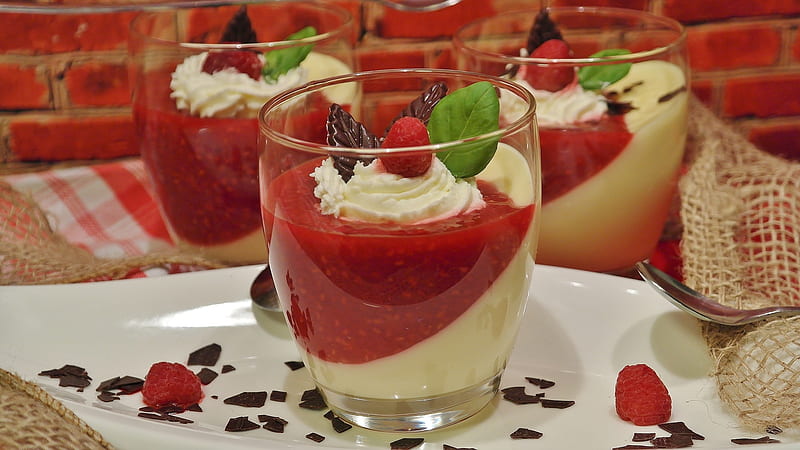 Dessert, Raspberries, Pudding, Food, Delicious, HD wallpaper