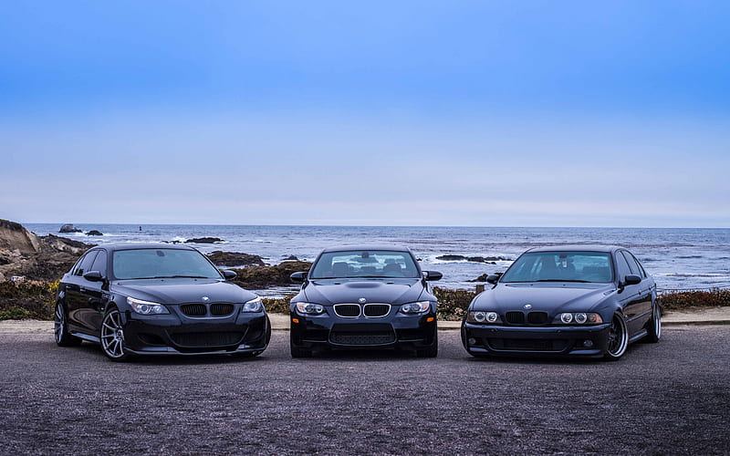 BMW M5, evolution of m5, black cars, E92, E39, E60, BMW, HD wallpaper