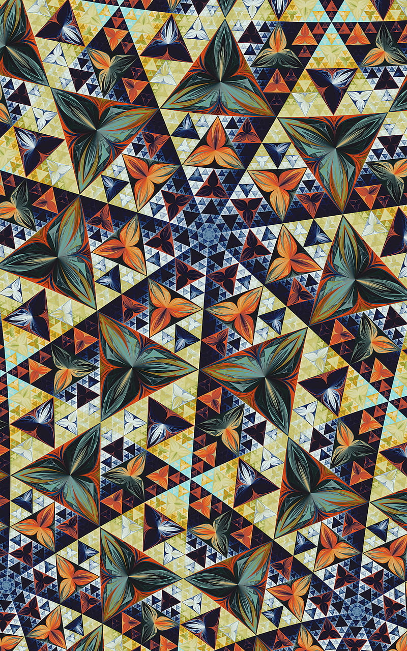fractal, kaleidoscope, triangles, pattern, symmetry, HD phone wallpaper