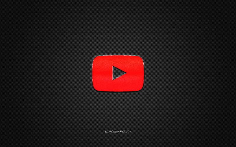 YouTube logo, red shiny logo, YouTube metal emblem, gray carbon fiber texture, YouTube, brands, creative art, HD wallpaper