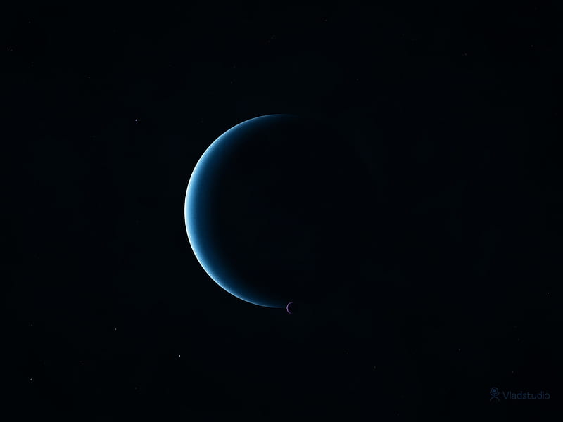Neptune and Triton, neptune, moon, planet, dark, triton, black, vladstudio, vector, HD wallpaper