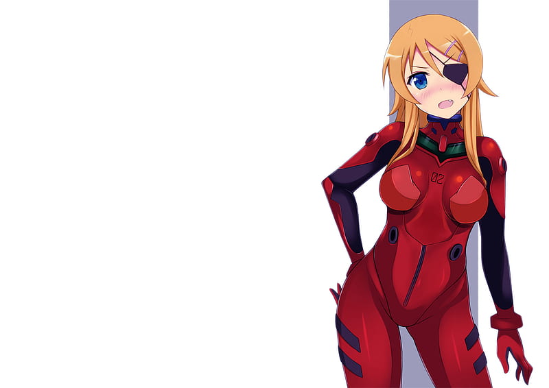 Crossover, eyepatch, blush, blonde hair, bonito, tagme, sexy, cute, kousaka kirino, neon genisis evangelion, blushing, hot, beauty, anime girl, HD wallpaper