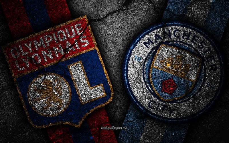Lyon vs Manchester City, Champions League, Group Stage, Round 5, creative, Lyon FC, Manchester City FC, black stone, HD wallpaper