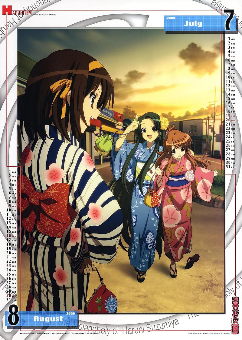 anime, The Melancholy of Haruhi Suzumiya, anime girls, urban, 2009 (Year), calendar, HD phone wallpaper