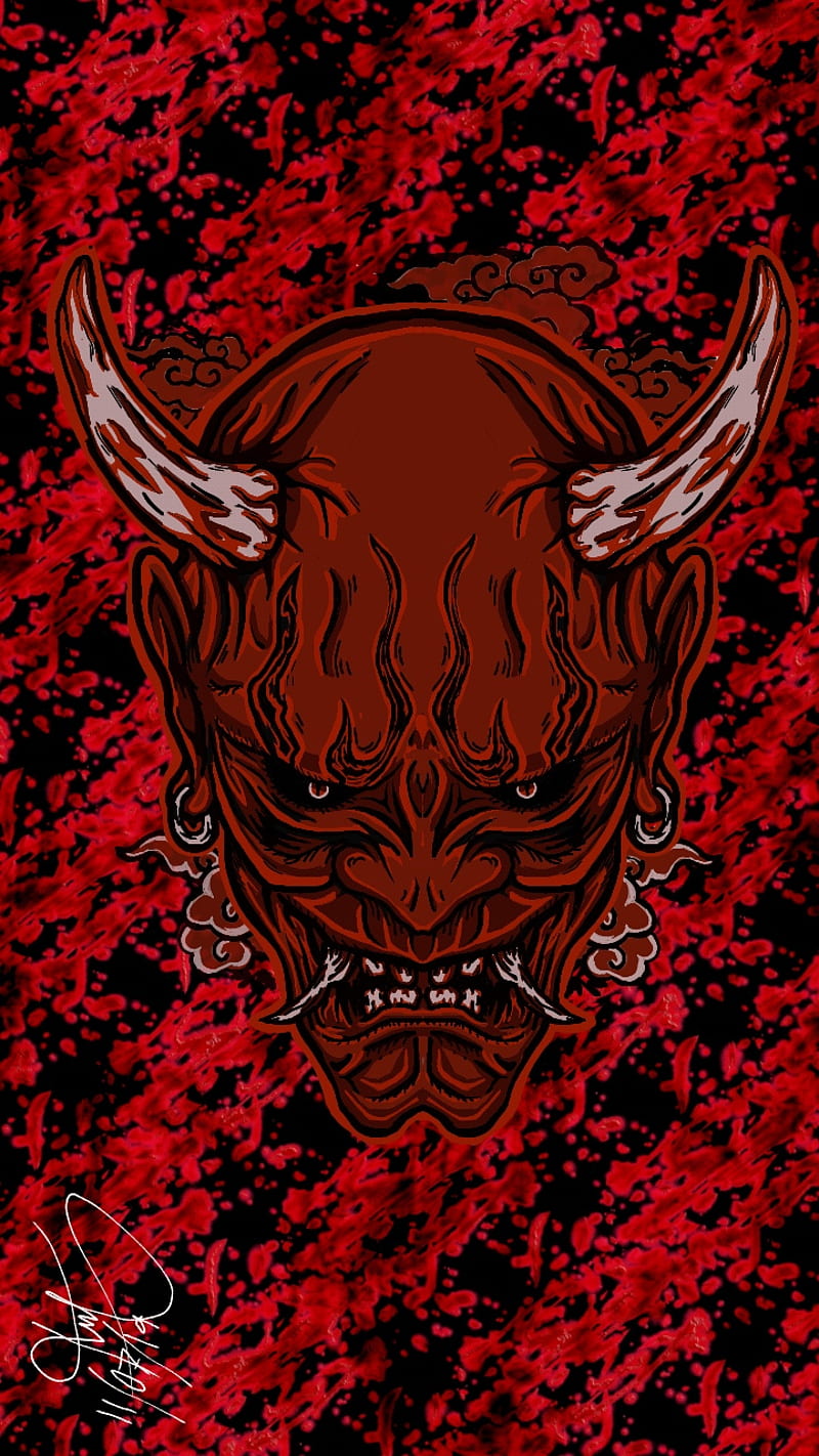 Oni mask, anime, cartoon, demon, devil, japan, japanese, HD phone wallpaper