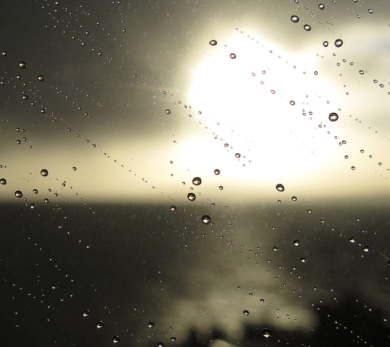 Drops, brown, dark, drop, glass, macro, rain, sky, water, window, HD wallpaper