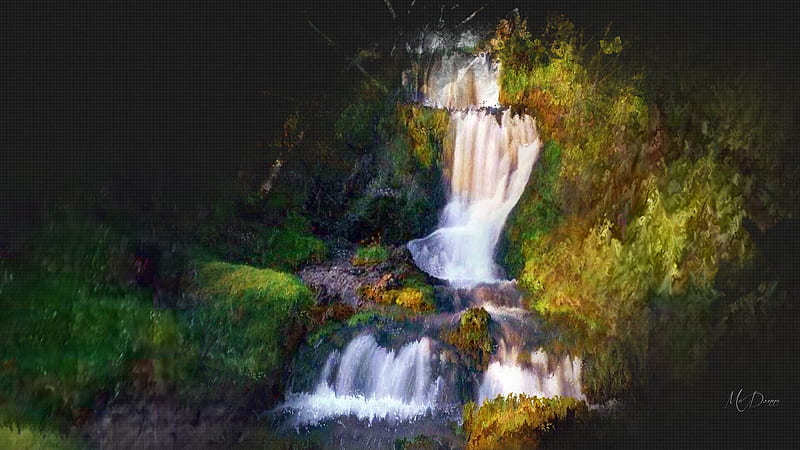 Artsy Waterfalls, collage, natue, mountains, Firefox theme, art, waterfall, HD wallpaper