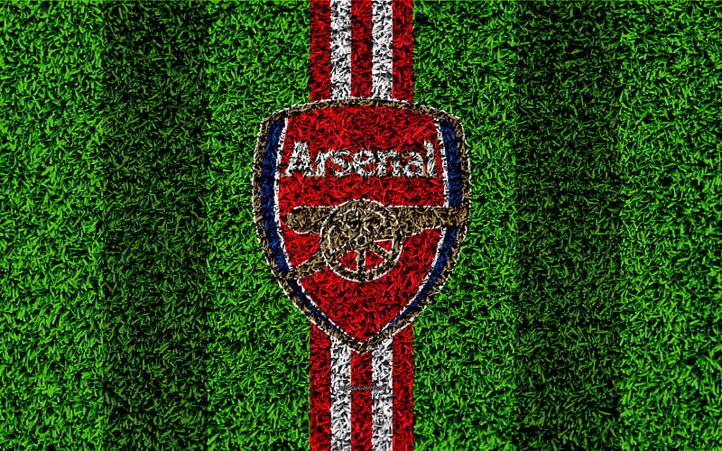 Arsenal FC football lawn, emblem, logo, English football club, green grass texture, Premier League, London, UK, football, HD wallpaper
