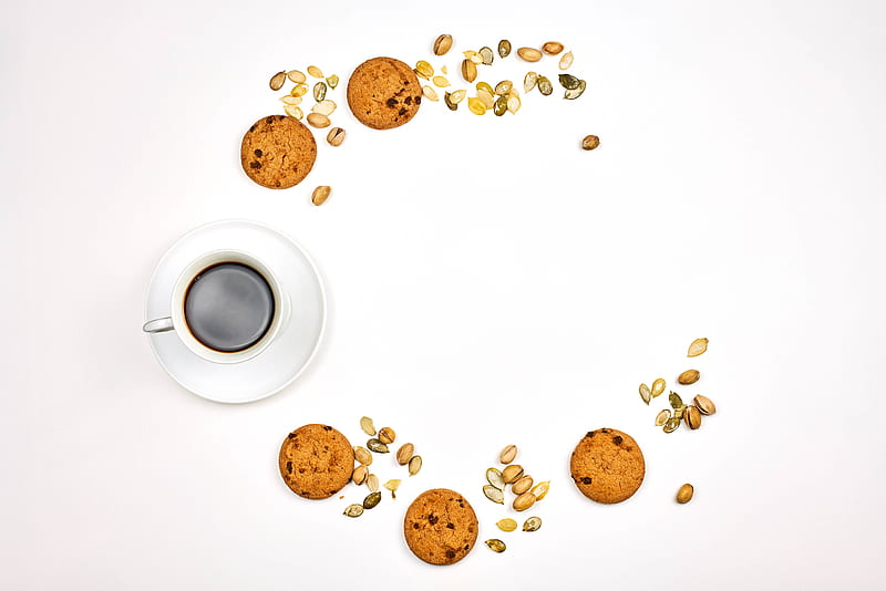 cup, coffee, cookies, white, HD wallpaper