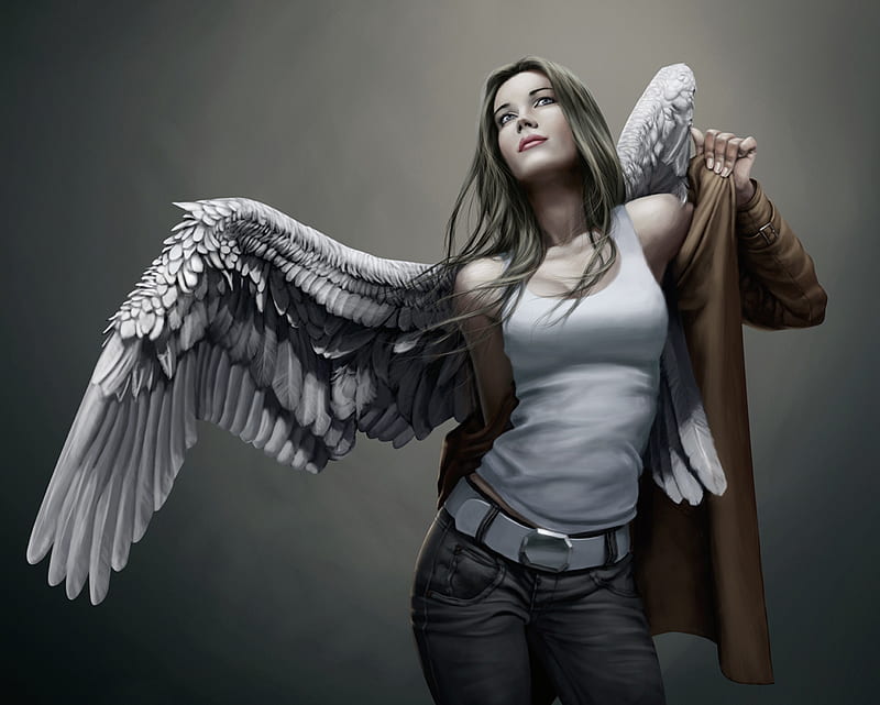 Angel, angels, girl, white, wings, HD wallpaper