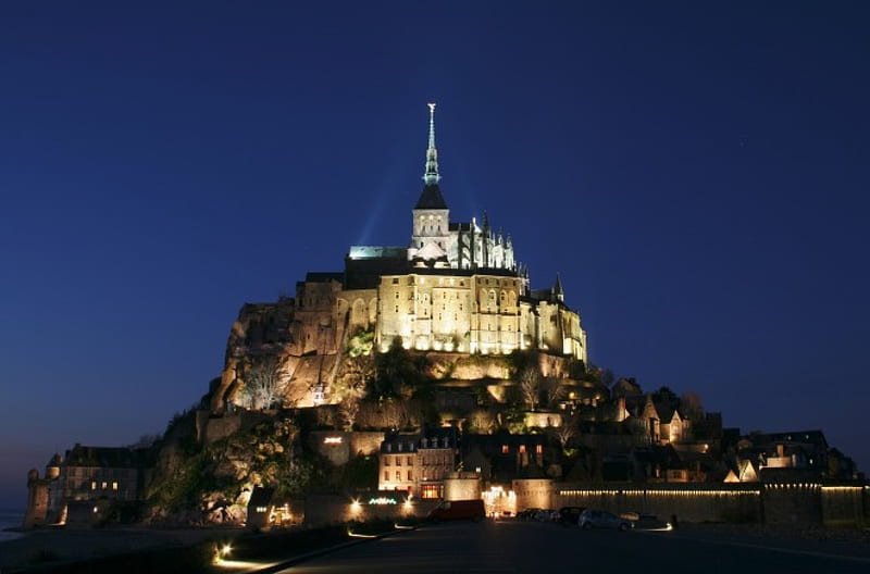 Mont Saint Michel, ancient, normandy, sunset, abbey, monastery, france, mont saint michel abbey, benedictine, island, HD wallpaper