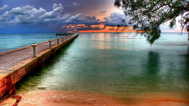 rum-point, sunset, walk, ocean, HD wallpaper